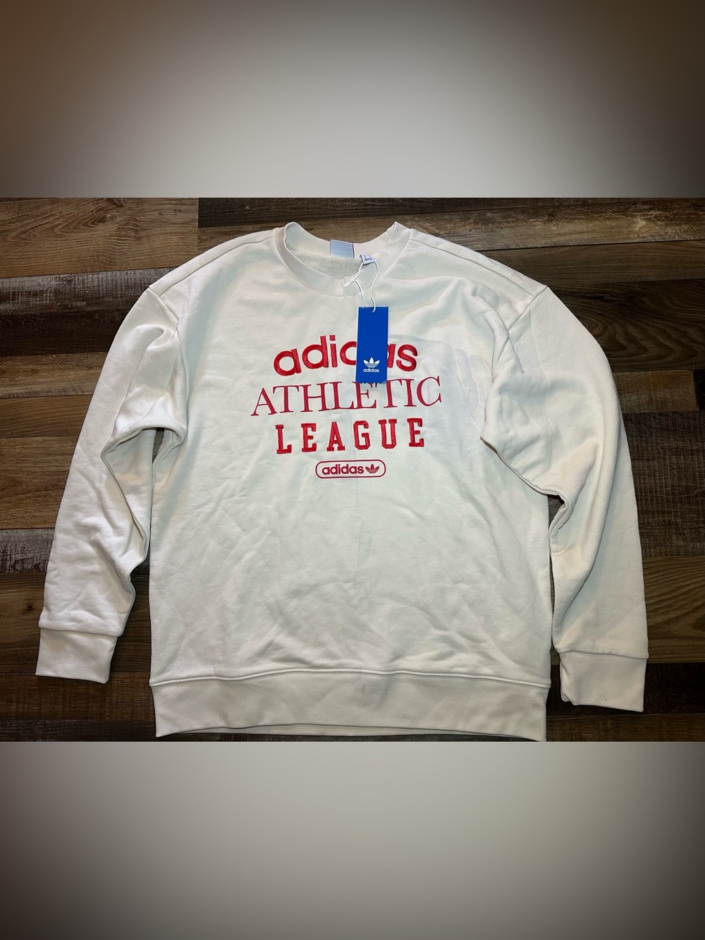 adidas White Crewneck Sweatshirt with Red Athletic League Print